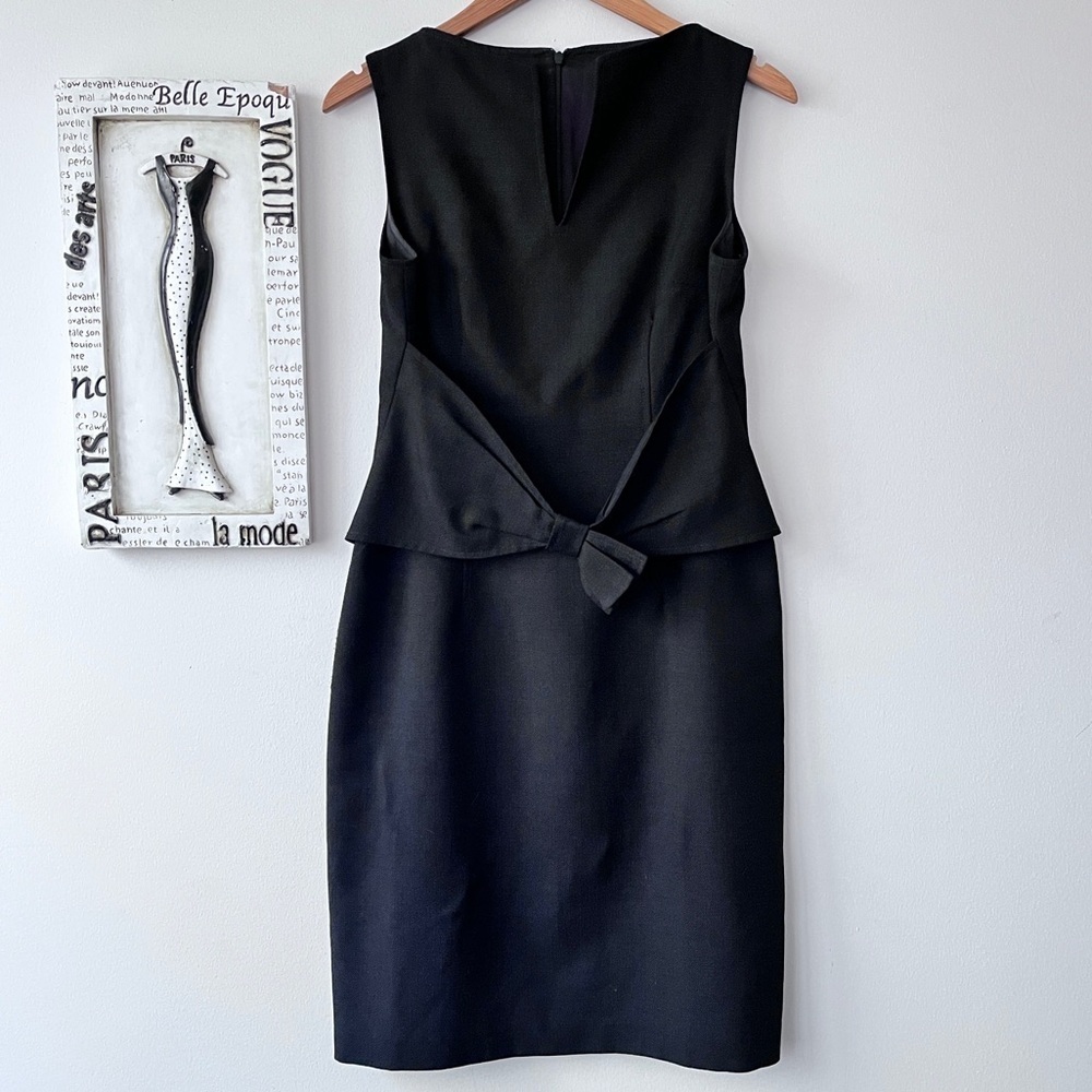 David Meister Minimalist Black Tie Front Sheath Cocktail Office Chic Dress Sz 6